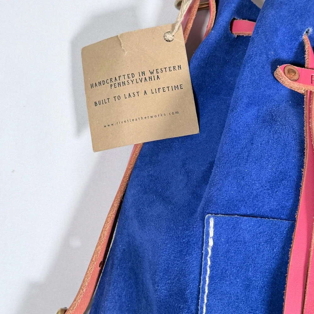 Rivet Leatherworks‎ Drawstring Convertible Backpack Cobalt Blue Pink Suede Boho